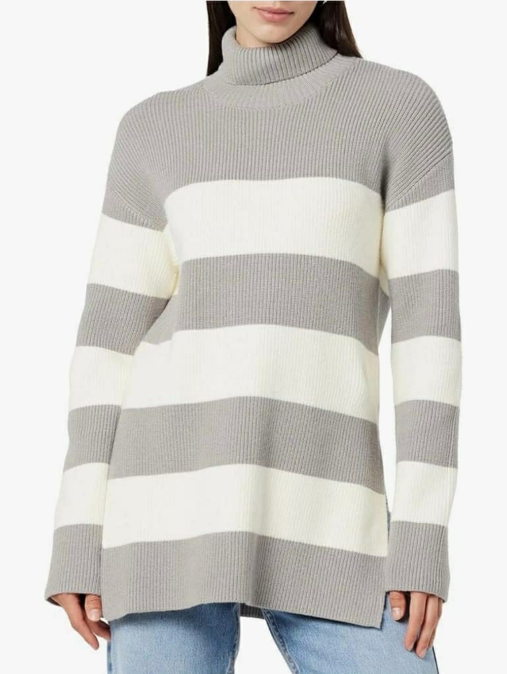 NWT The Drop Women's Camilla Drop-Shoulder Gray & White Striped Sweater XXL
